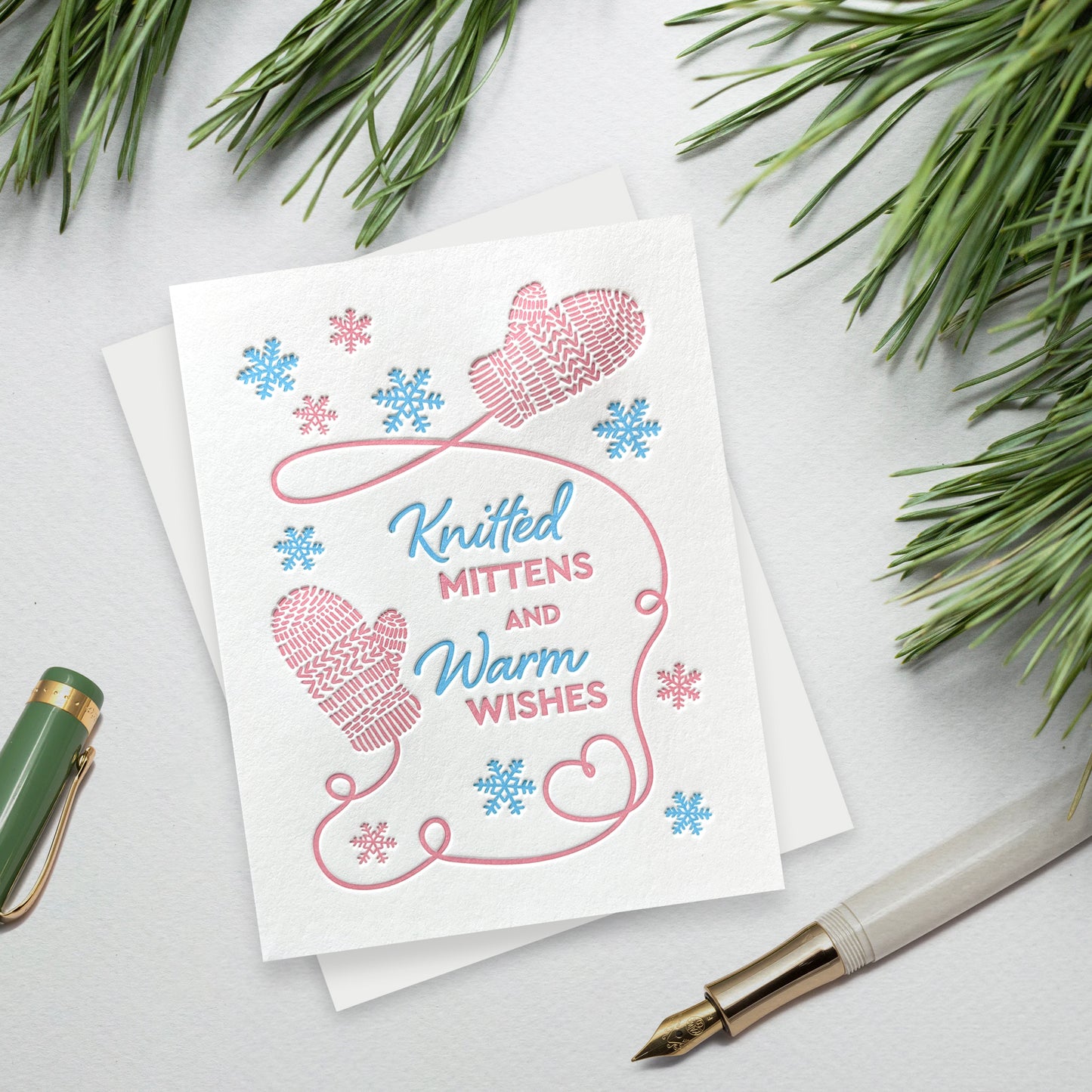 Knitted Mittens Letterpress Card (Set of 5)