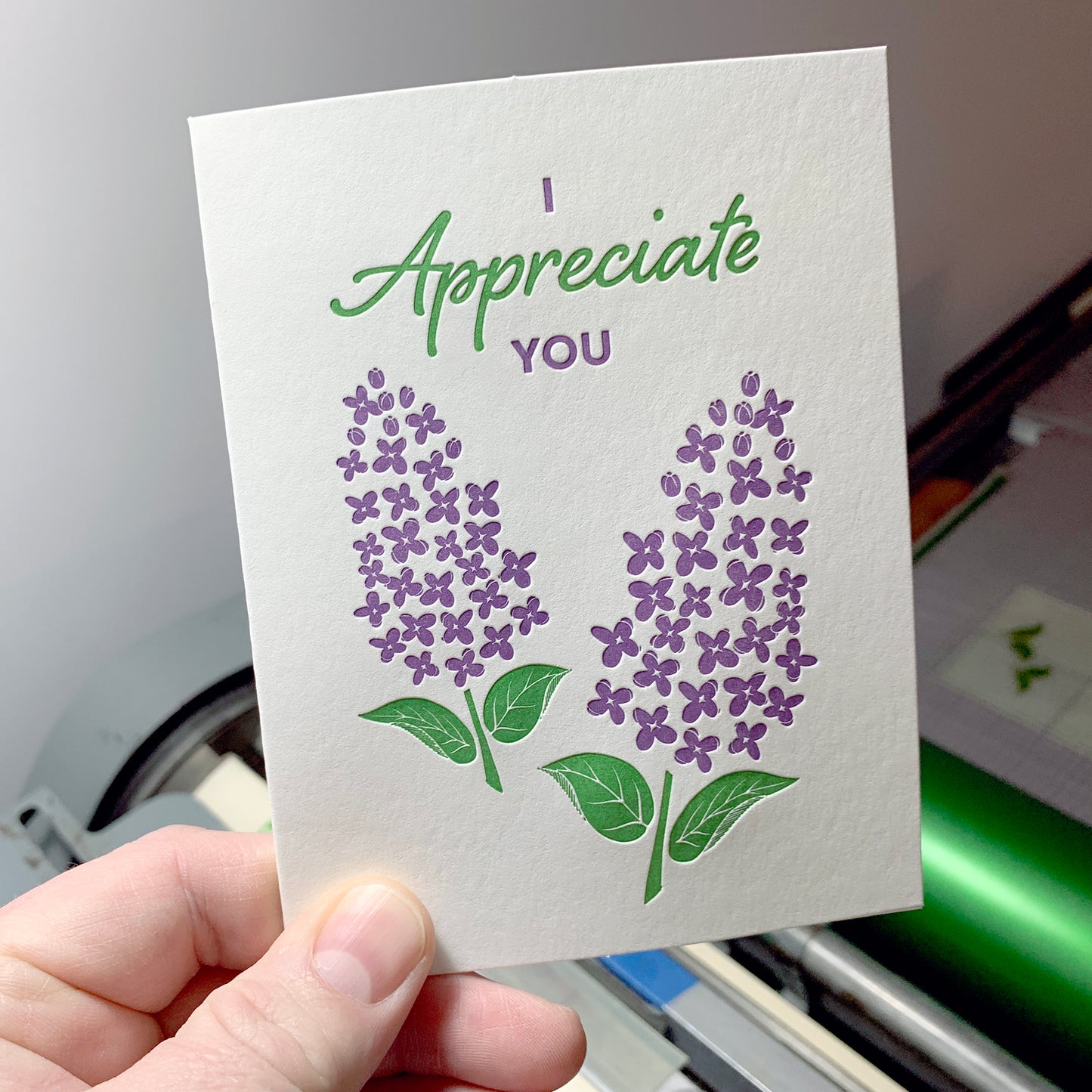 Lilac Appreciate You Letterpress Card (Set of 5)