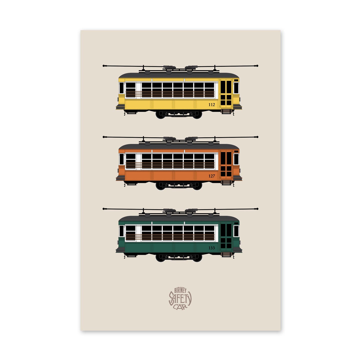 Birney Streetcar Trio Postcard