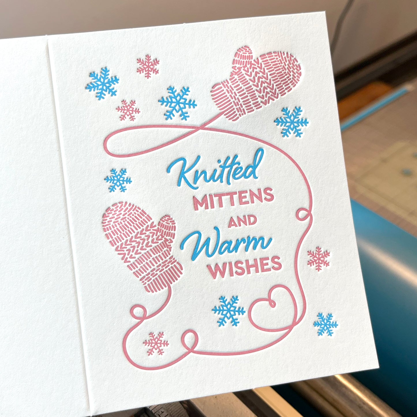 Knitted Mittens Letterpress Card (Set of 5)