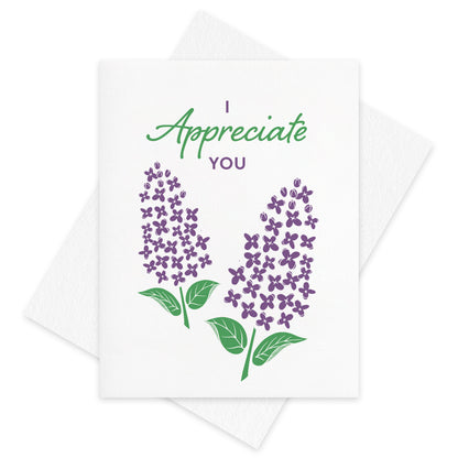 Lilac Appreciate You Letterpress Card