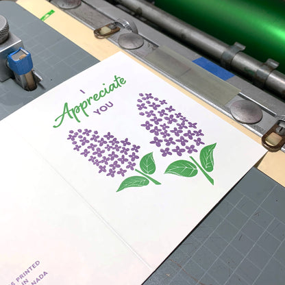 Lilac Appreciate You Letterpress Card