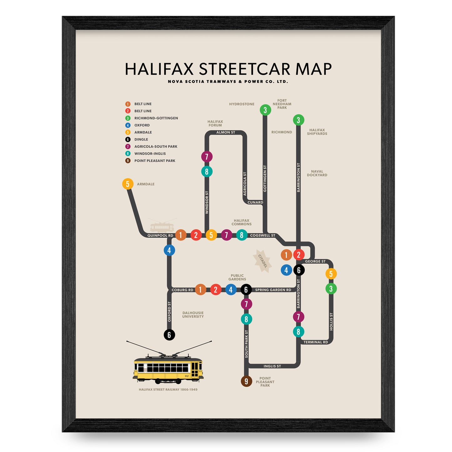 Halifax Streetcar Map Giclée 11x14 Print