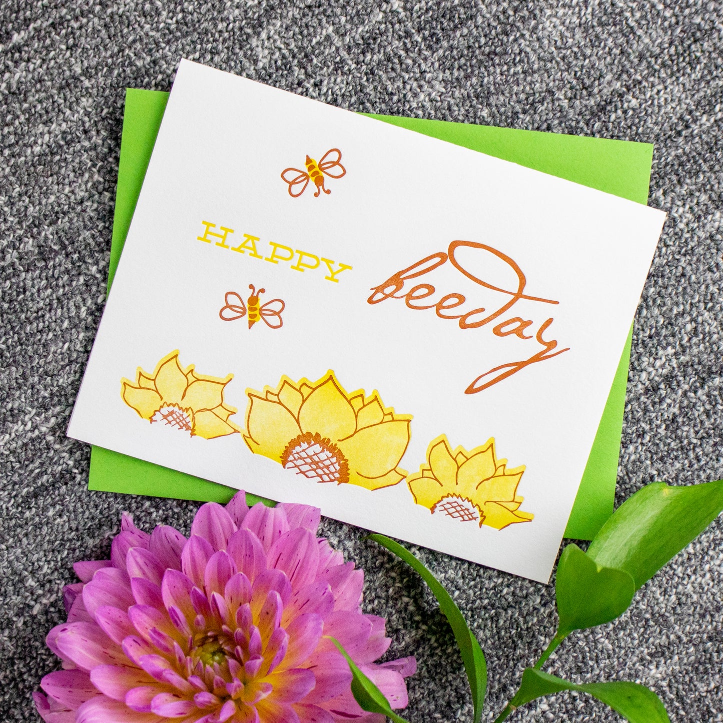 Sunflower & Bee Birthday Letterpress Card