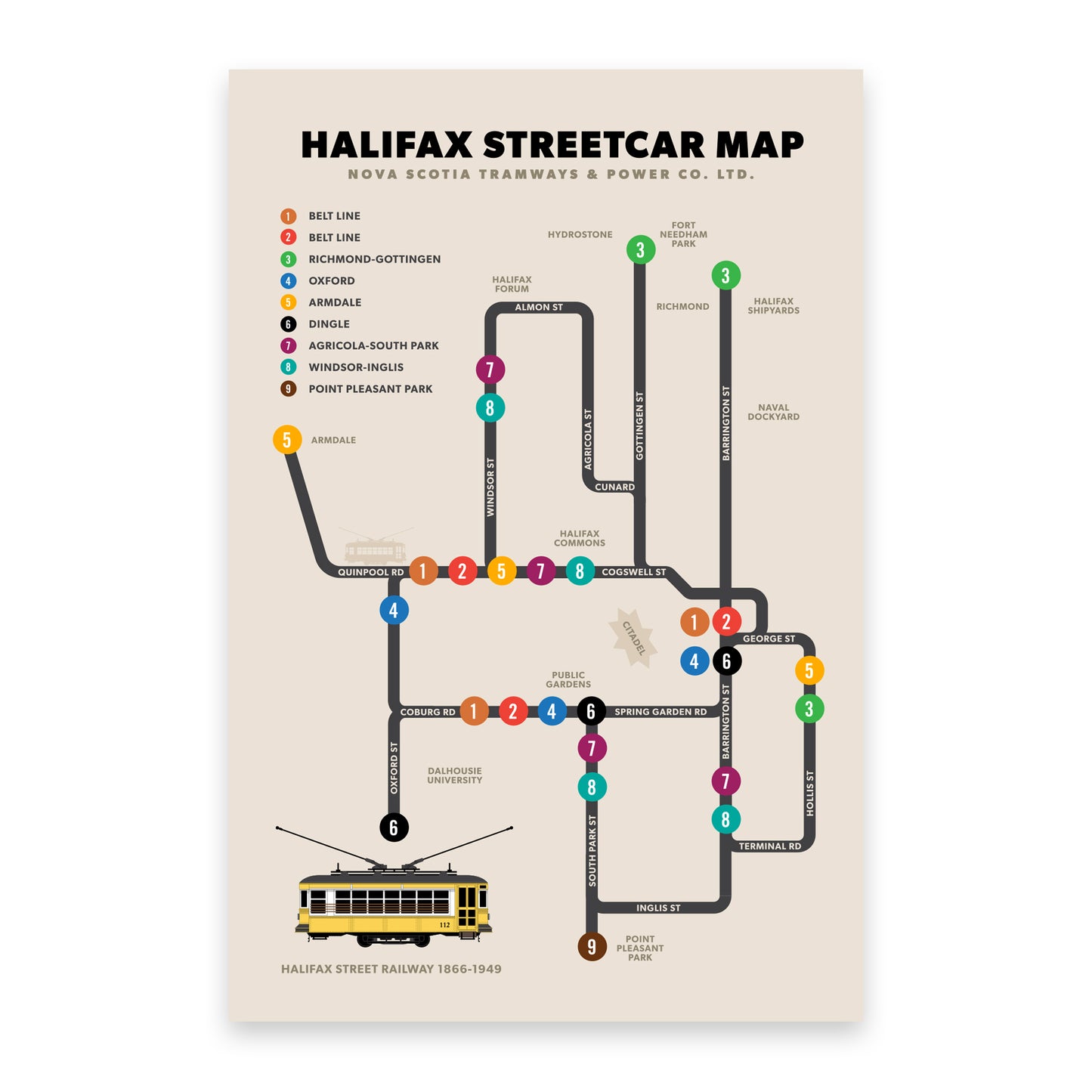 Halifax Streetcar Map Postcard