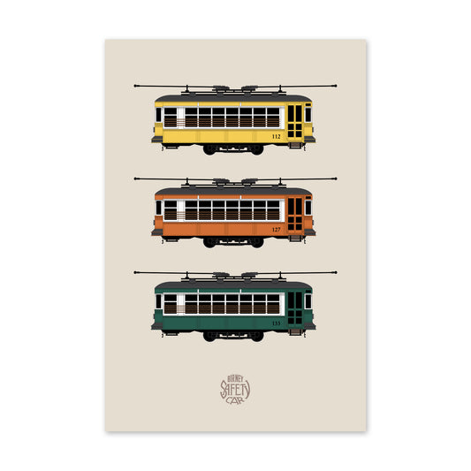 Birney Streetcar Trio Postcard